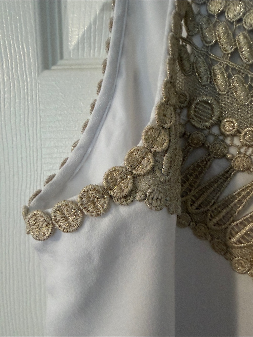 Lilly Pulitzer White Mini Dress with Gold Crochet Yoke - Picture 4 of 5